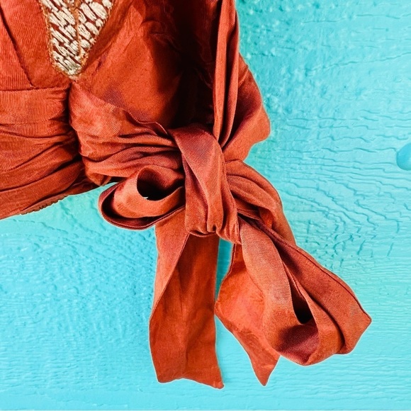 Sahara Embroidered Wrap Rust Brown Crop Top by Free People Size SMALL NWT - Picture 9 of 11